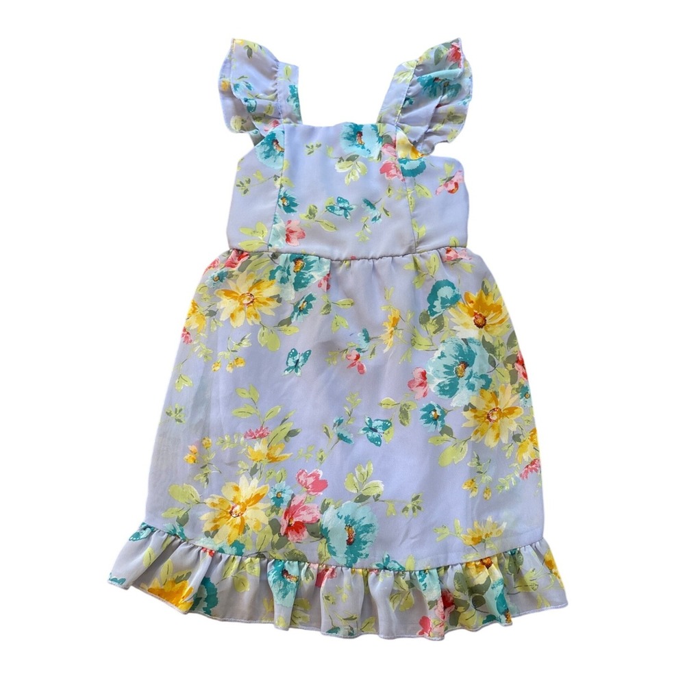 Pinky Los Angeles Floral Dress Girls Purple Excellent Ruffle Chiffon SIZE 6